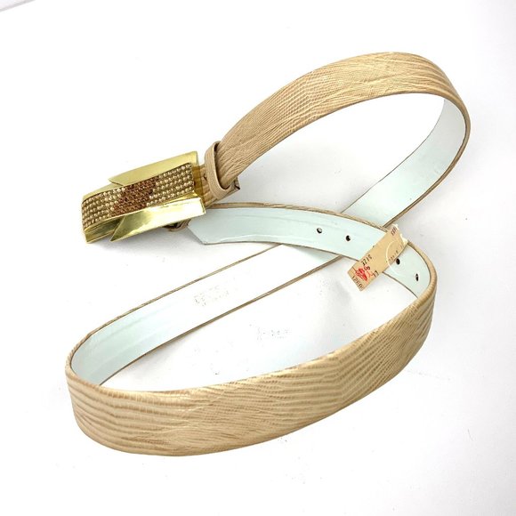 Vintage Belts By Lois Custom Made Embossed Leather Tan Belt  Sz 34" - 37.5" - Picture 2 of 16